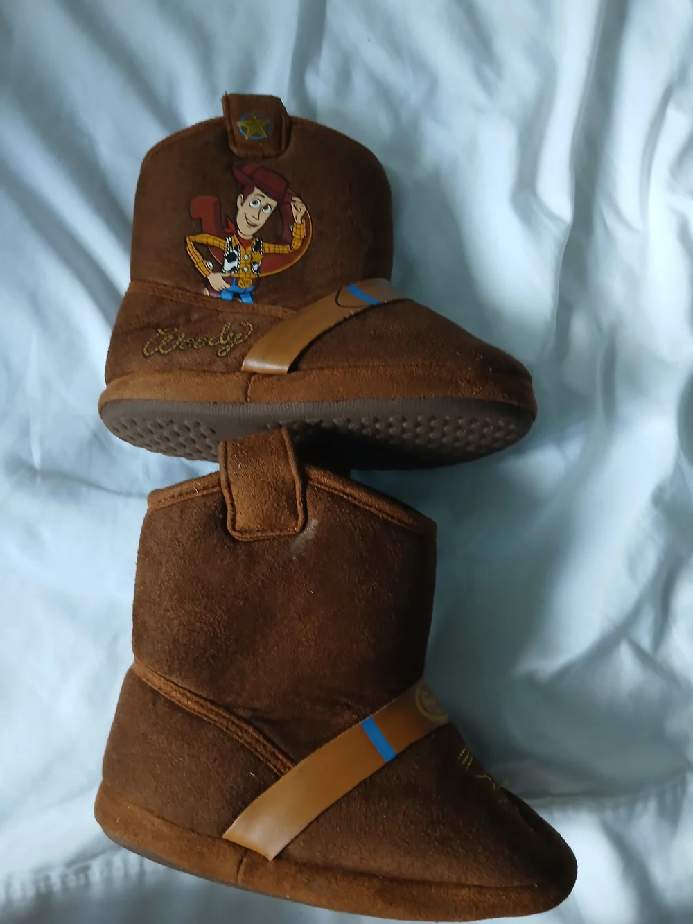 Woody Brown Kids' Boot Slippers with Toy Cowboy Graphic